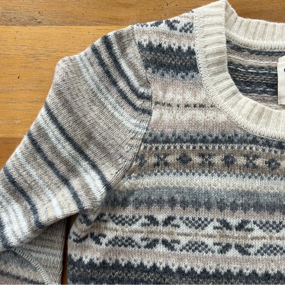 Vintage 2000's Y2K Striped Sweater Lambswool Long Crew Neck Elbow Patches Gold - Picture 3 of 8